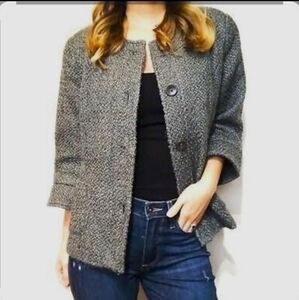 Women's Coldwater Creek Pebbled Boucle Textured Gray Blazer Size 12